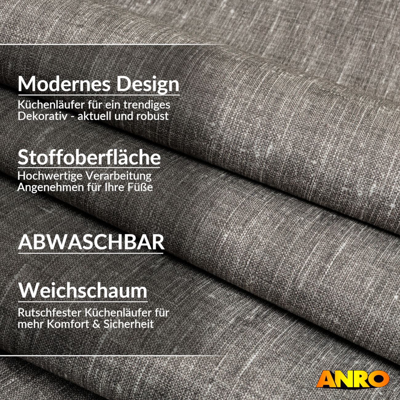 Küchenteppich Küchenläufer abwaschbar Teppichläufer Küche rutschfest Flur Läufer pflegeleicht Uni ANTRe Breite 67cm