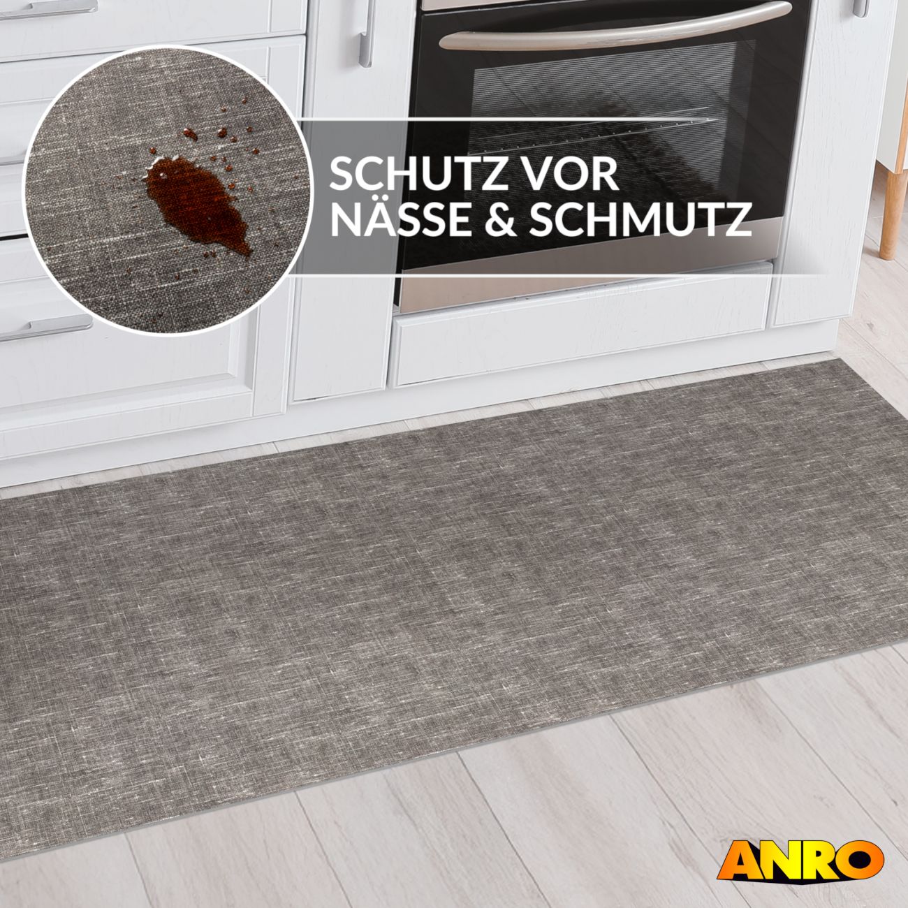 Küchenteppich Küchenläufer abwaschbar Teppichläufer Küche rutschfest Flur Läufer pflegeleicht Uni ANTRe Breite 67cm