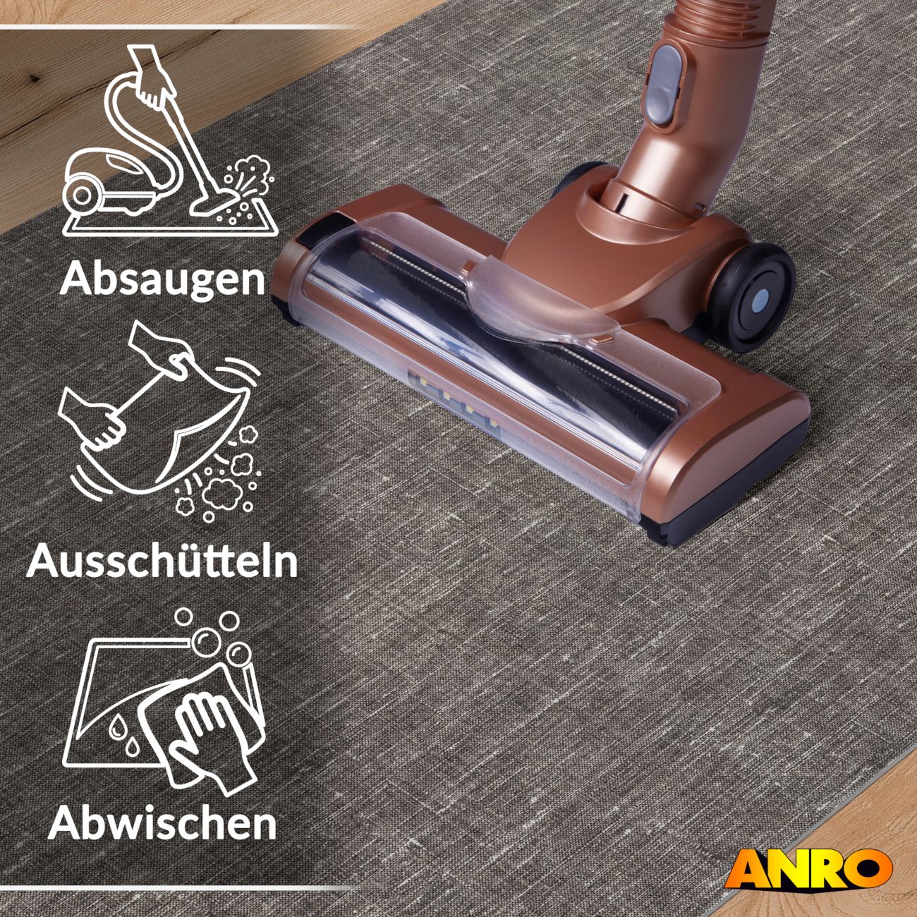 Küchenteppich Küchenläufer abwaschbar Teppichläufer Küche rutschfest Flur Läufer pflegeleicht Uni ANTRe Breite 67cm