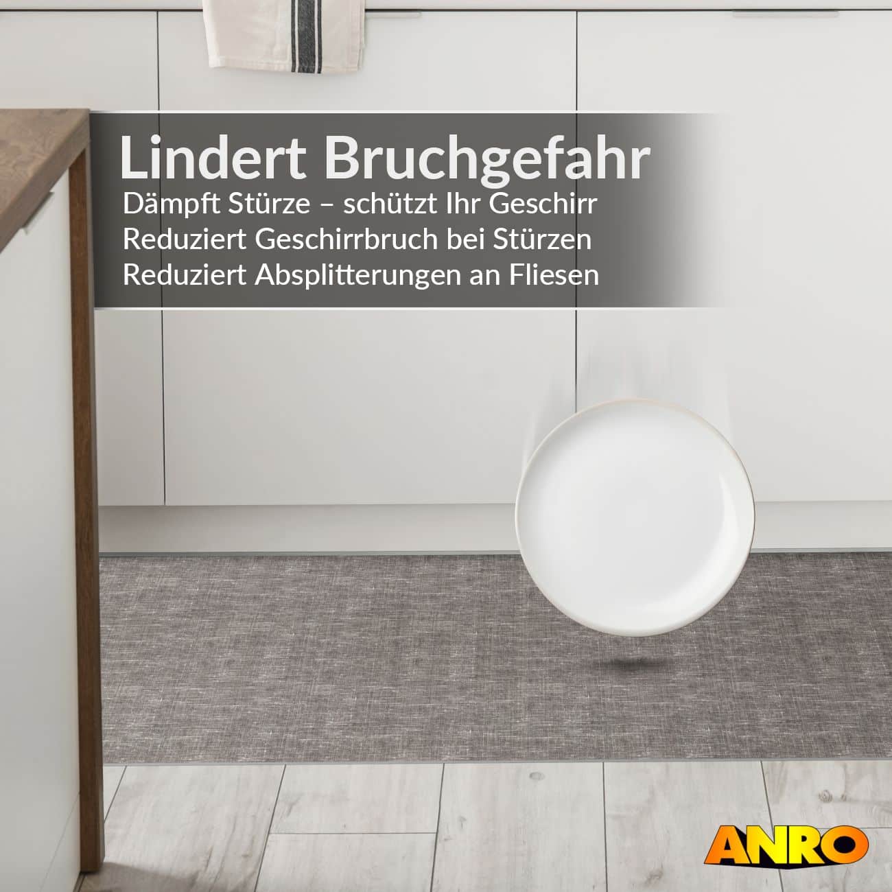 Küchenteppich Küchenläufer abwaschbar Teppichläufer Küche rutschfest Flur Läufer pflegeleicht Uni ANTRe Breite 67cm