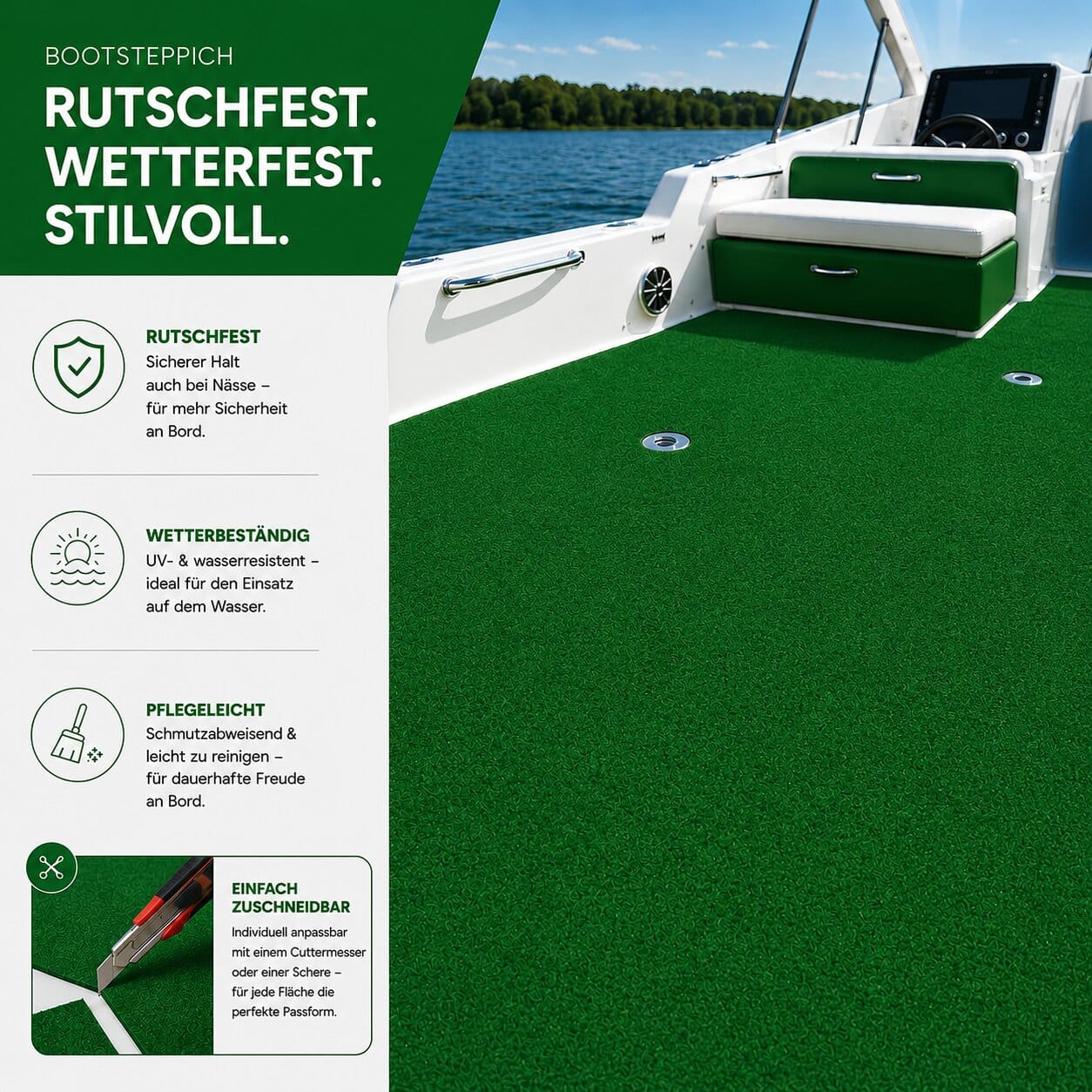 bootsteppich grün v4 Bootsteppich Grün Bodenbelag Teppich für Boote nach Maß