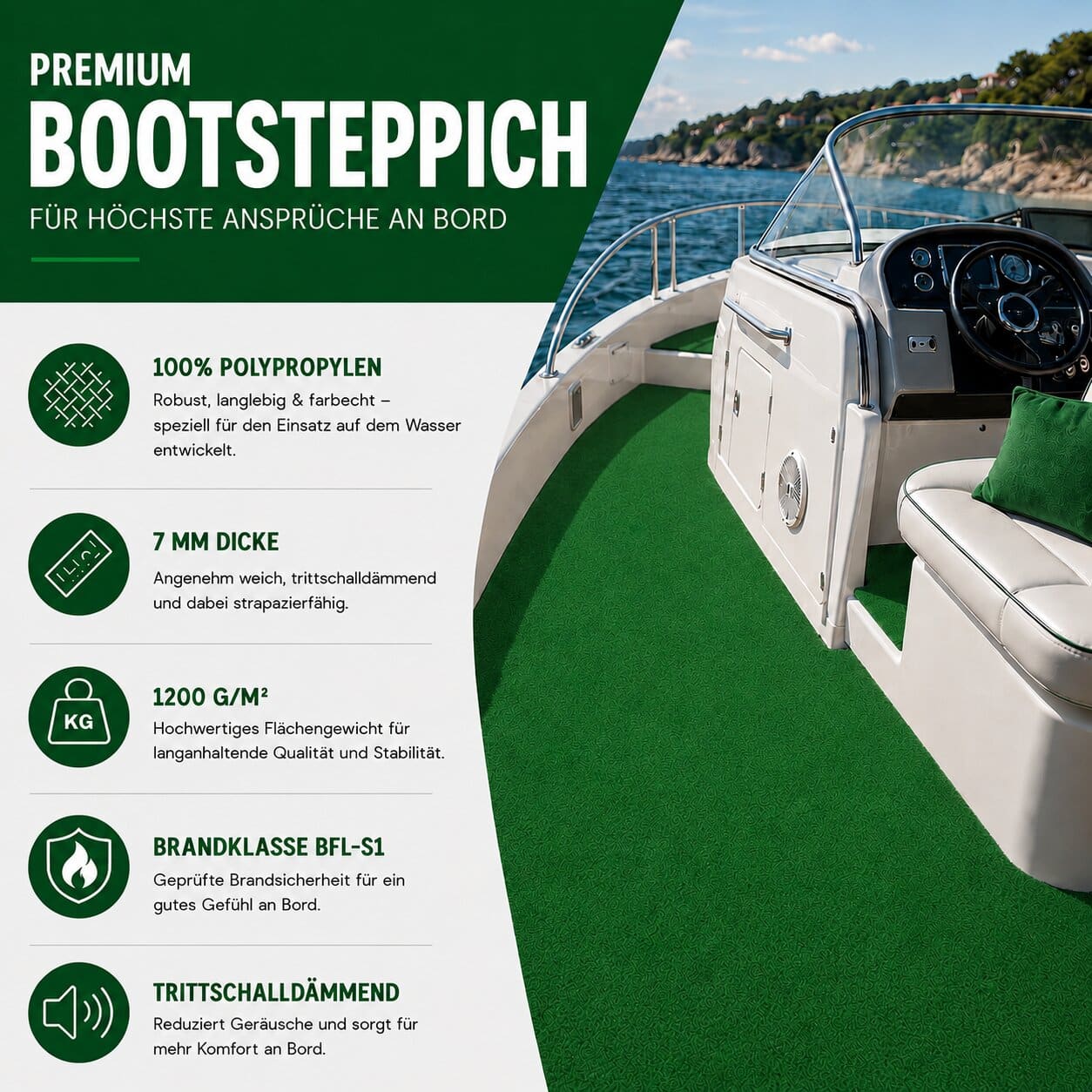 bootsteppich v4 Bootsteppich Grün Bodenbelag Teppich für Boote nach Maß