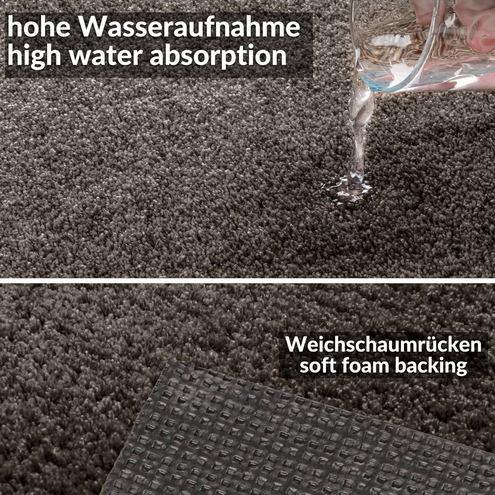 Kurzflor Teppich nach Maß mit hoher Wasseraufnahme und Weichschaumrücken