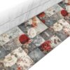 Küchenläufer Teppichläufer waschbar rutschfest Läufer Flur Blumen Patchwork Rot Grau 52 cm Breite