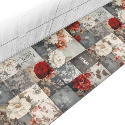 Küchenläufer Teppichläufer waschbar rutschfest Läufer Flur Blumen Patchwork Rot Grau 52 cm Breite