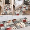 Küchenläufer Teppichläufer waschbar rutschfest Läufer Flur Blumen Patchwork Rot Grau 52 cm Breite