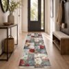 Küchenläufer Teppichläufer waschbar rutschfest Läufer Flur Blumen Patchwork Rot Grau 52 cm Breite
